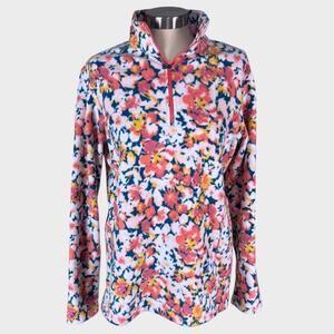 Lands' End Womens Medium Tall 10-12 Quarter Zip Fleece Floral Print